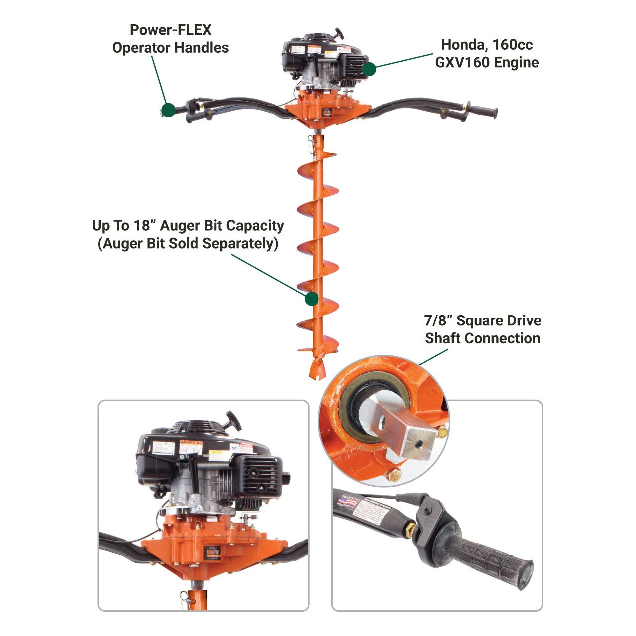 Brave Two-Man Auger 7/8-In. Square Honda GXV160 - BRPA270H