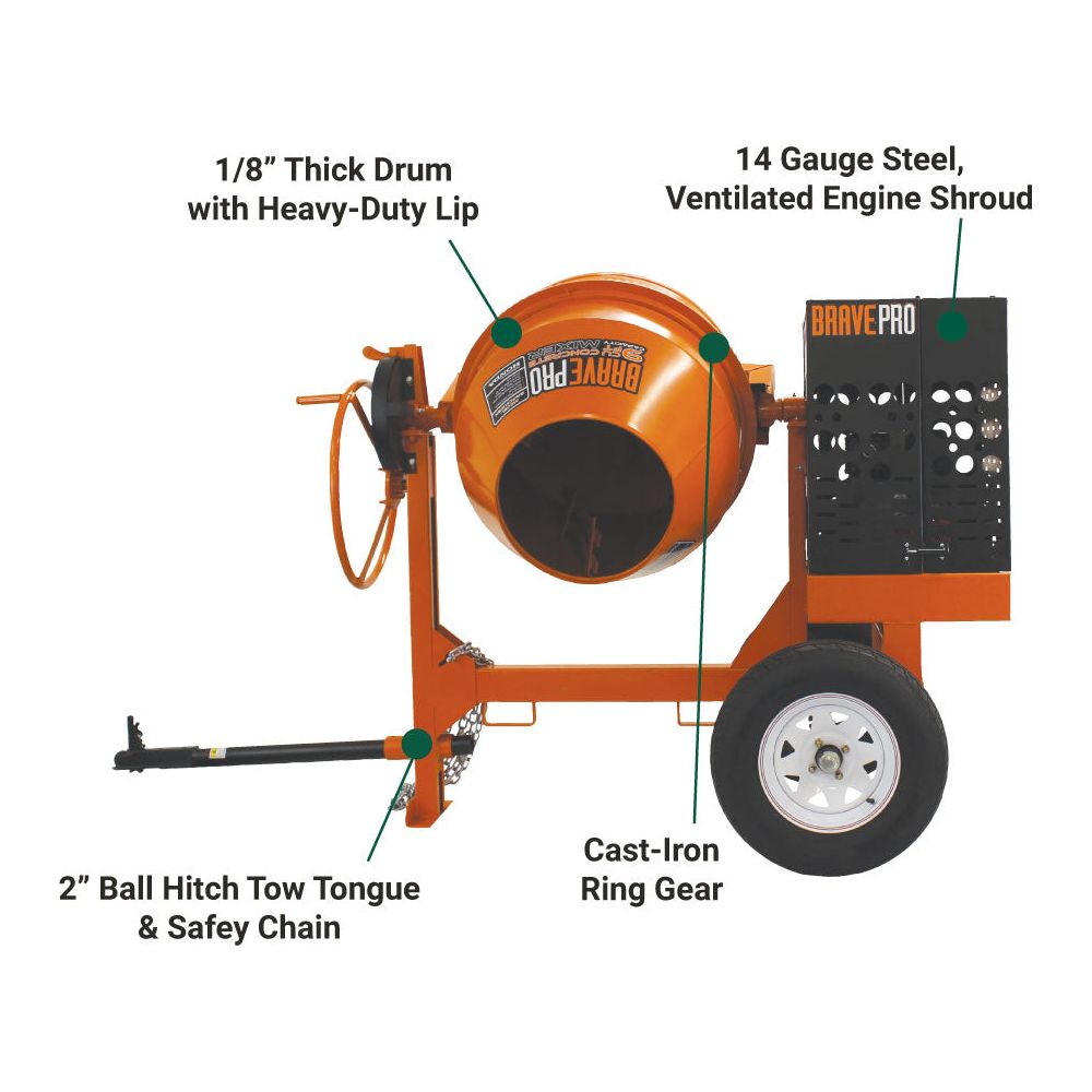 Brave Mortar Mixer 6 Cu. Ft. Steel Drum Honda GX240 - BRPMM106H