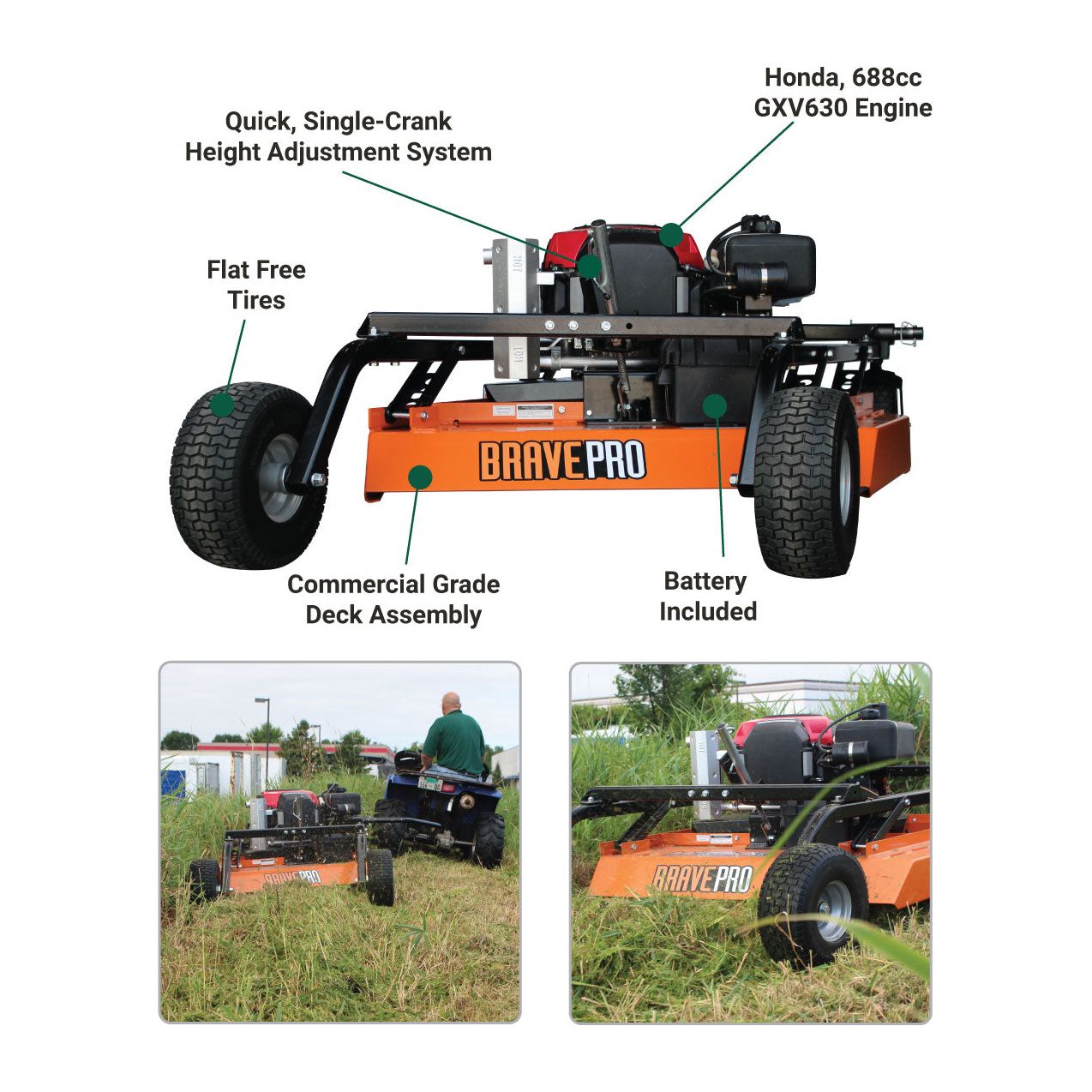 Brave Rough Cut Mower 44-In. Towable Honda GXV630 - BRPRC108HE