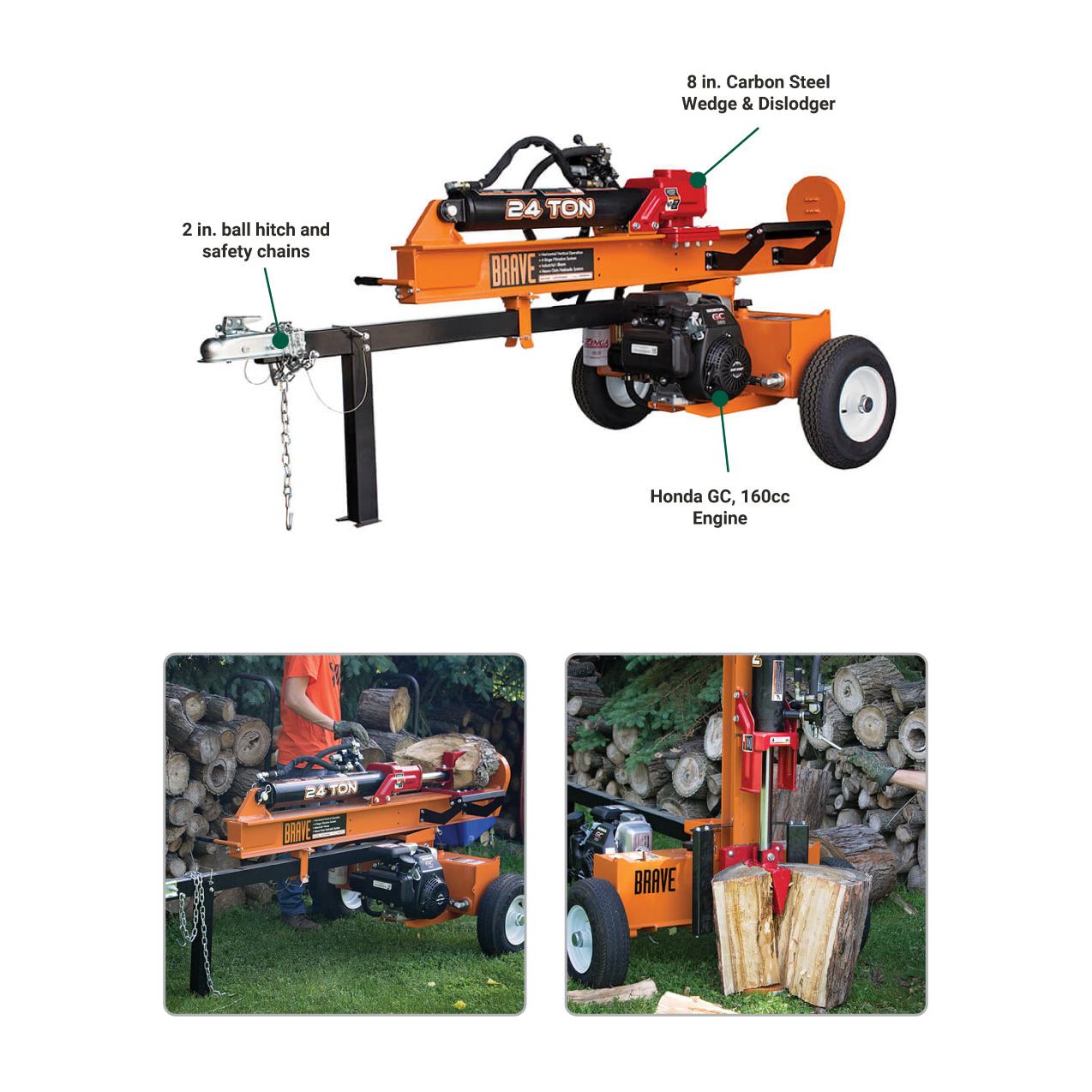 Brave Log Splitter 24-Ton Honda GC160 - VH1724GC