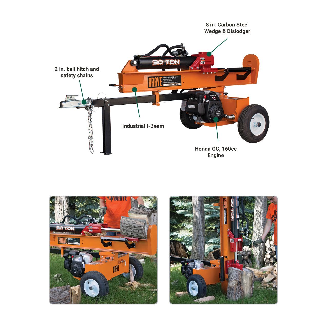 Brave Log Splitter 30-Ton Honda GC190 - VH1730GC